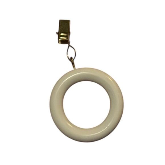 Vintage Curtain Rod Rings with Clips Lot of 20 White Wood Look Drapery Hooks - Picture 3 of 3